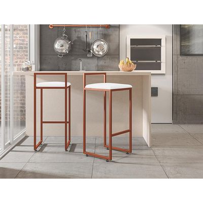 Kit 04 Banquetas Alta Para Cozinha Sala De Jantar Hanna L02 Bronze Corano Branco - Lyam Decor