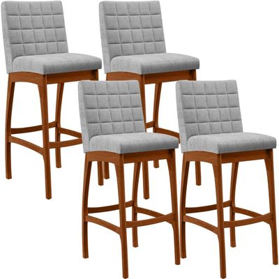 Kit 04 Banquetas Altas Para Cozinha Sala De Jantar Fixa Mila B04 Bouclê Cinza - Lyam Decor