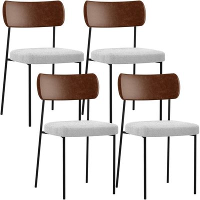 Kit 04 Cadeiras Estofadas Para Sala De Jantar Melina L02 Couríssimo Marrom Bouclê Cinza - Lyam Decor