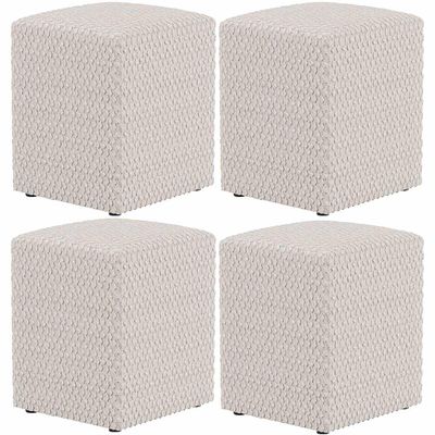Kit 04 Puffs Quadrado L02 Decorativo Bouclê Cru - Lyam Decor