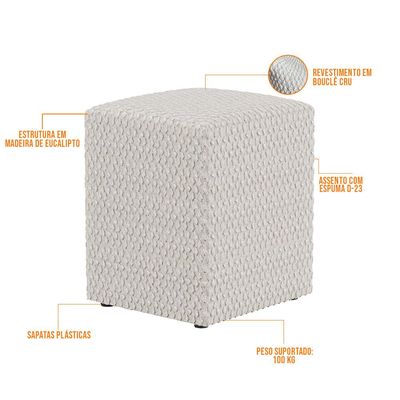Kit 04 Puffs Quadrado L02 Decorativo Bouclê Cru - Lyam Decor