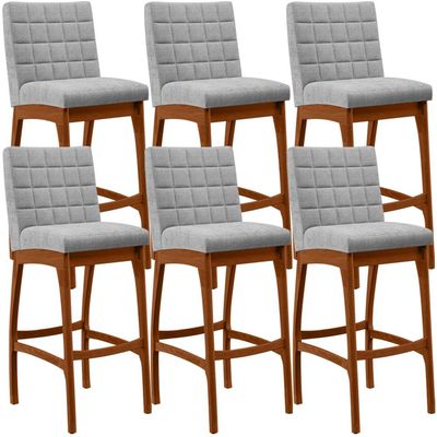 Kit 06 Banquetas Altas Para Cozinha Sala De Jantar Fixa Mila B04 Bouclê Cinza - Lyam Decor