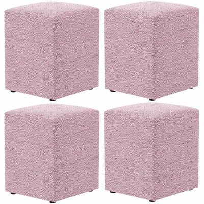 Kit 04 Puffs Quadrado L02 Decorativo Bouclê Rosê - Lyam Decor