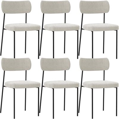 Kit 06 Cadeiras Estofadas Para Sala De Jantar Melina L02 Bouclê Creme - Lyam Decor