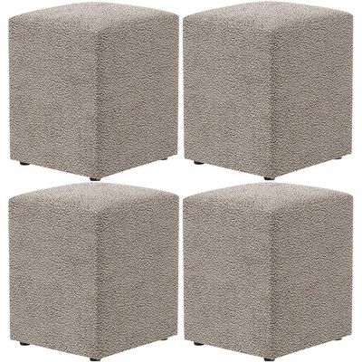 Kit 04 Puffs Quadrado L02 Decorativo Bouclê Bege - Lyam Decor