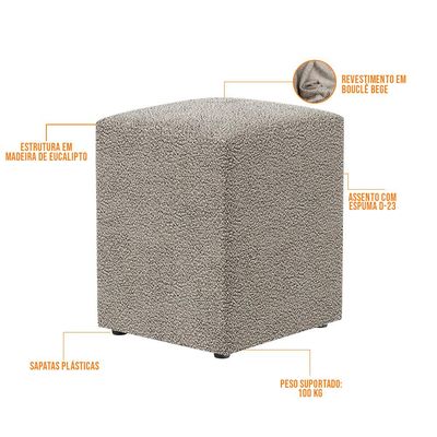 Kit 04 Puffs Quadrado L02 Decorativo Bouclê Bege - Lyam Decor