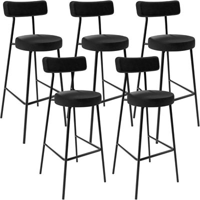 Kit 05 Banquetas Altas Cozinha Sala De Jantar Estrutura Em Aço Milão F01 Couríssimo Preto - Lyam Decor