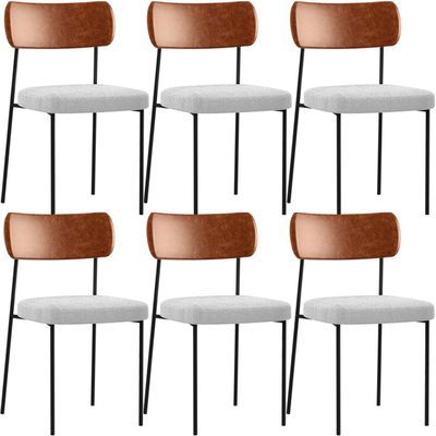 Kit 06 Cadeiras Estofadas Para Sala De Jantar Melina L02 Couríssimo Camel Bouclê Cinza - Lyam Decor