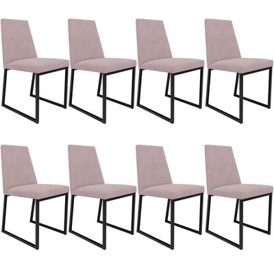 Kit 08 Cadeiras Para Sala De Jantar Base Aço Industrial Preto Dafne L02 Suede Rosê - Lyam Decor