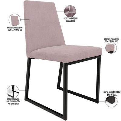 Kit 08 Cadeiras Para Sala De Jantar Base Aço Industrial Preto Dafne L02 Suede Rosê - Lyam Decor