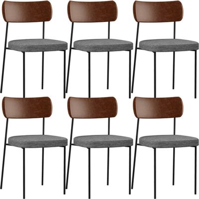 Kit 06 Cadeiras Para Sala De Jantar Melina L02 Couríssimo Marrom Linho Cinza Escuro - Lyam Decor