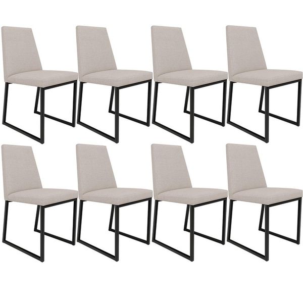 Kit 08 Cadeiras Decorativas Estofada Para Sala de Jantar Dafne L02 Linho Bege - Lyam Decor