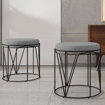 Puff Decorativo Aramado Preto Zaya L02 Corano Cinza - Lyam Decor