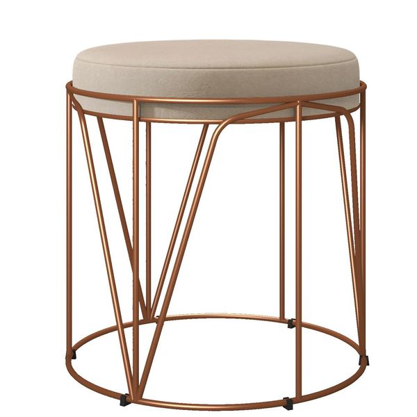 Puff Decorativo Aramado Bronze Zaya L02 Suede Bege - Lyam Decor Puff Decorativo Aramado Bronze Zaya L02 Suede Bege - Lyam Decor