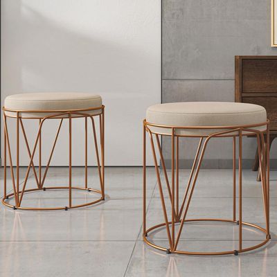 Puff Decorativo Aramado Bronze Zaya L02 Suede Bege - Lyam Decor