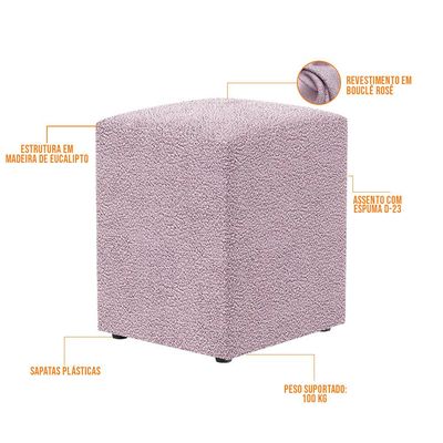 Puff Quadrado Decorativo Sala De Estar L02 Bouclê Rosê - Lyam Decor