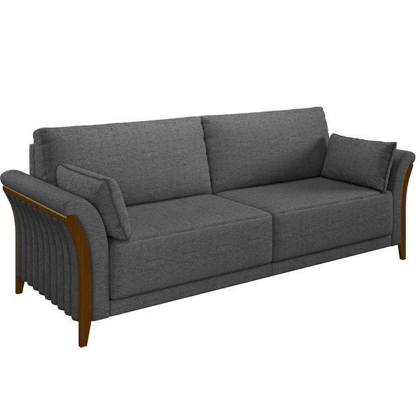 Sofá 03 Lugares Para Sala De Estar Pés Em Madeira 222 cm Stefan M03 Linho Chumbo - Lyam Decor