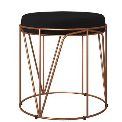 Puff Decorativo Aramado Bronze Zaya L02 Suede Preto - Lyam Decor