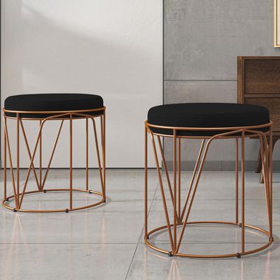 Puff Decorativo Aramado Bronze Zaya L02 Suede Preto - Lyam Decor