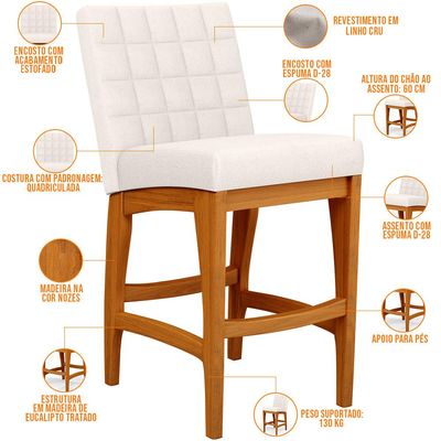 Banqueta Baixa Para Cozinha Bancada Bar Sala De Jantar Fixa Mila L02 Linho Cru - Lyam Decor