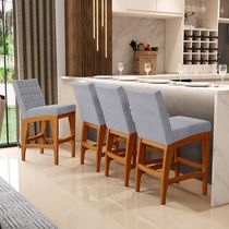 Banqueta Baixa Para Cozinha Bancada Bar Sala De Jantar Fixa Mila L02 Suede Cinza - Lyam Decor