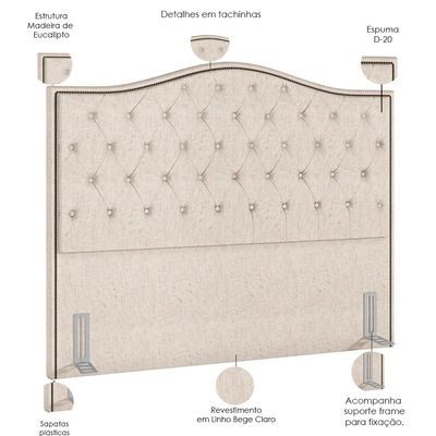 Cabeceira Cama Box Casal 140 cm P05 Grécia Linho Bege Claro - Lyam Decor