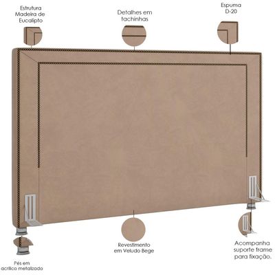 Cabeceira Cama Box Casal King 195 cm P05 Berlim Veludo Bege - Lyam Decor