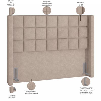 Cabeceira Cama Box Casal King 195 cm P05 Paris Linho Bege - Lyam Decor
