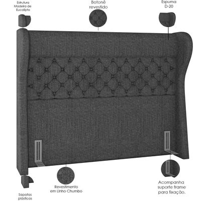 Cabeceira Cama Box Casal Queen 160 cm P05 Madrid Linho Cinza Escuro - Lyam Decor