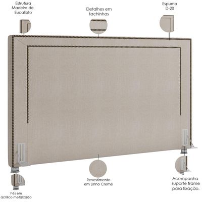 Cabeceira Cama Box Casal King 195 cm P05 Berlim Linho Creme - Lyam Decor