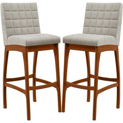 Kit 02 Banquetas Altas Para Cozinha Sala De Jantar Fixa Mila B04 Bouclê Creme - Lyam Decor