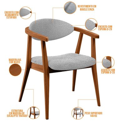 Kit 02 Poltronas Decorativa Para Sala De Estar E Recepção Cecília L02 Bouclê Cinza - Lyam Decor