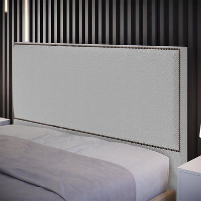 Cabeceira Box Casal Com Tachas 140 cm Vicenza L02 Bouclê Cinza - Lyam Decor