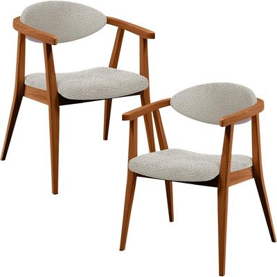 Kit 02 Poltronas Decorativa Para Sala De Estar E Recepção Cecília L02 Bouclê Creme - Lyam Decor