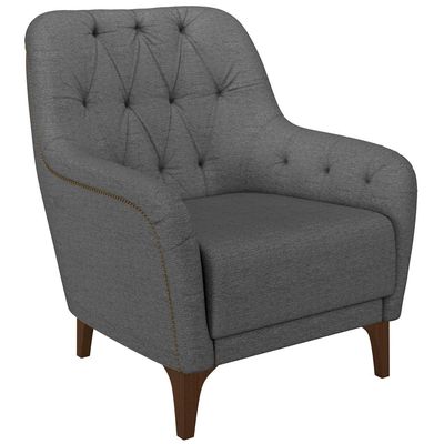 Kit 02 Poltronas Para Sala De Estar Com Tachas Base Fixa Blenda M03 Linho Chumbo - Lyam Decor