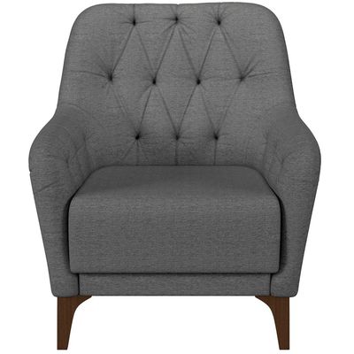 Kit 02 Poltronas Para Sala De Estar Com Tachas Base Fixa Blenda M03 Linho Chumbo - Lyam Decor