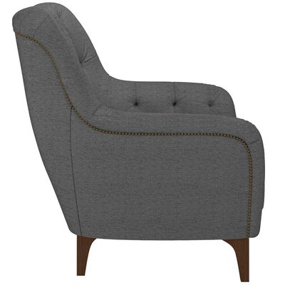 Kit 02 Poltronas Para Sala De Estar Com Tachas Base Fixa Blenda M03 Linho Chumbo - Lyam Decor