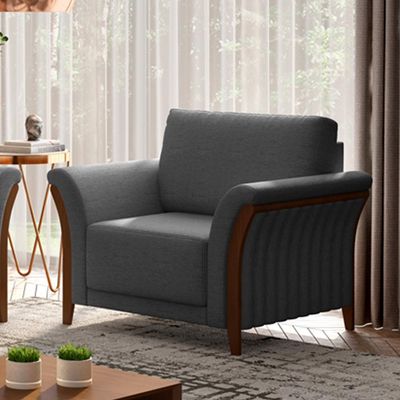 Kit 02 Poltronas Para Sala De Estar Decorativas Base Fixa Stefan M03 Linho Chumbo - Lyam Decor