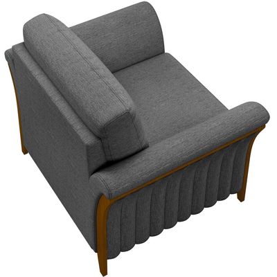 Kit 02 Poltronas Para Sala De Estar Decorativas Base Fixa Stefan M03 Linho Chumbo - Lyam Decor