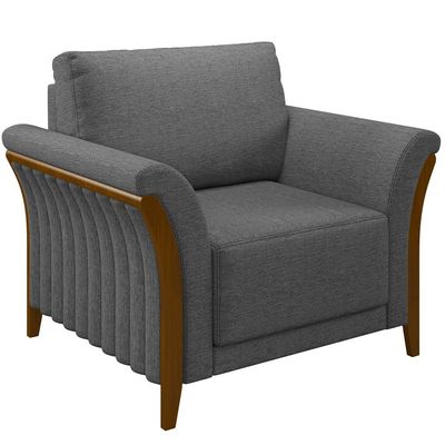 Kit 02 Poltronas Para Sala De Estar Decorativas Base Fixa Stefan M03 Linho Chumbo - Lyam Decor