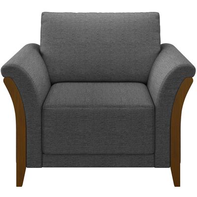 Kit 02 Poltronas Para Sala De Estar Decorativas Base Fixa Stefan M03 Linho Chumbo - Lyam Decor