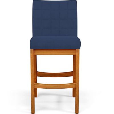 Kit 04 Banqueta Baixa Cozinha Bancada Bar Sala Jantar Fixa Mila L02 Suede Azul Marinho - Lyam Decor