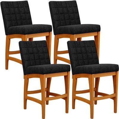 Kit 04 Banquetas Baixa Para Cozinha Bancada Bar Sala Jantar Fixa Mila L02 Linho Chumbo - Lyam Decor