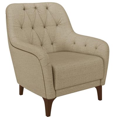 Kit 02 Poltronas Sala De Estar Com Tachas Base Fixa Blenda M03 Linho Bege Escuro - Lyam Decor