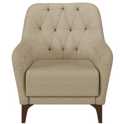Kit 02 Poltronas Sala De Estar Com Tachas Base Fixa Blenda M03 Linho Bege Escuro - Lyam Decor