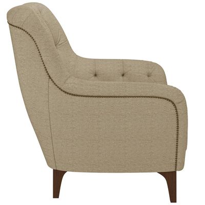 Kit 02 Poltronas Sala De Estar Com Tachas Base Fixa Blenda M03 Linho Bege Escuro - Lyam Decor
