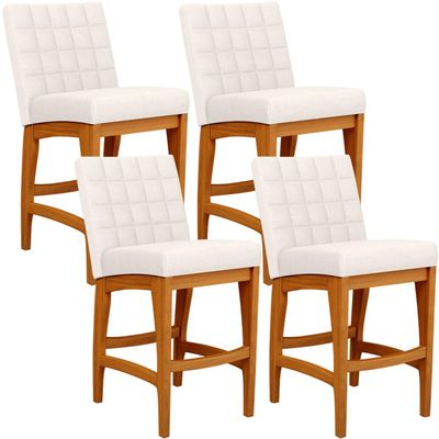 Kit 04 Banquetas Baixa Para Cozinha Bancada Bar Sala de Jantar Fixa Mila L02 Linho Cru - Lyam Decor