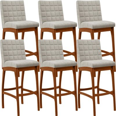 Kit 06 Banquetas Altas Para Cozinha Sala De Jantar Fixa Mila B04 Bouclê Creme - Lyam Decor