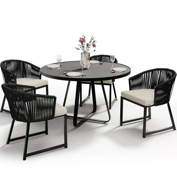 Kit Mesa Wine E 4 Cadeiras Área Externa Espaço Gourmet Corda Náutica Bethari D04 Preto - Lyam Decor