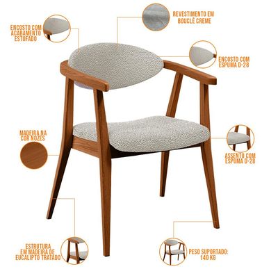 Poltrona Decorativa Para Sala De Estar E Recepção Cecília L02 Bouclê Creme - Lyam Decor